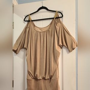 Sushiflower Gold Cold shoulder Gold chain strap Top Size XL blouson flow waist